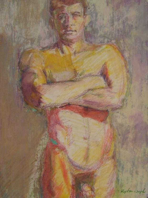 color pastel drawing of nude male model